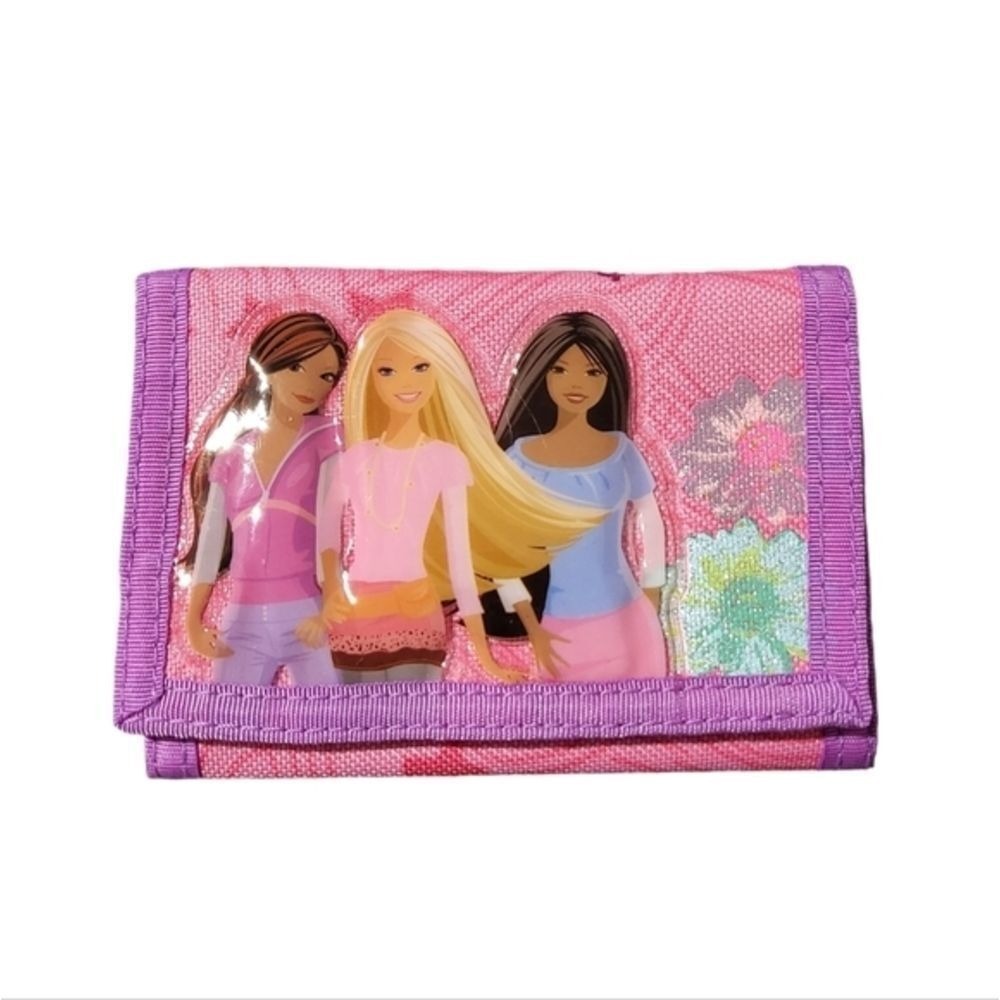 Mattel Barbie Doll Canvas Tri-fold Pink Wallet‎ Fastener Girls Accessories